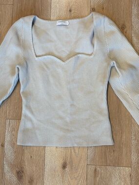 Babaton Beige Ribbed V-Neck Sweater